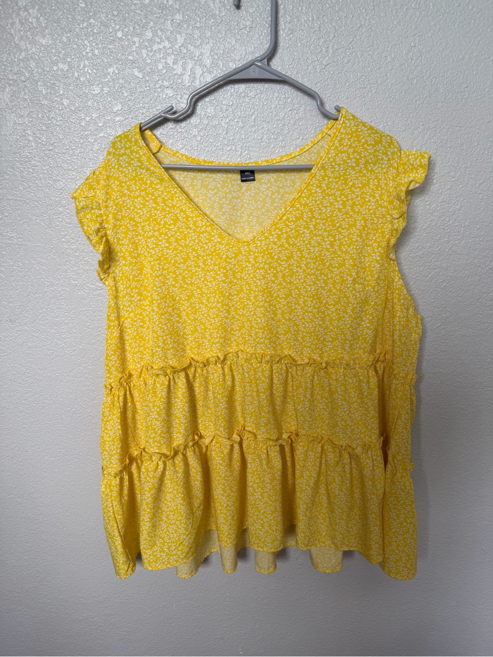 Yellow Floral V-Neck Tiered Women’s Top